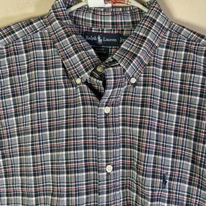 Ralph Lauren Blake  Men Button Down Shirt 2XL Blue Plaid Pony Casual Flannel